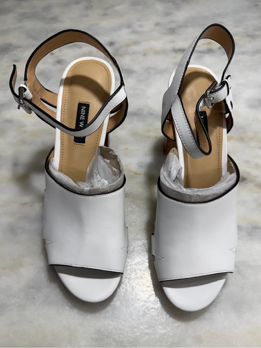 Nine West Open Toe White Heels Brand New Size 8.5M